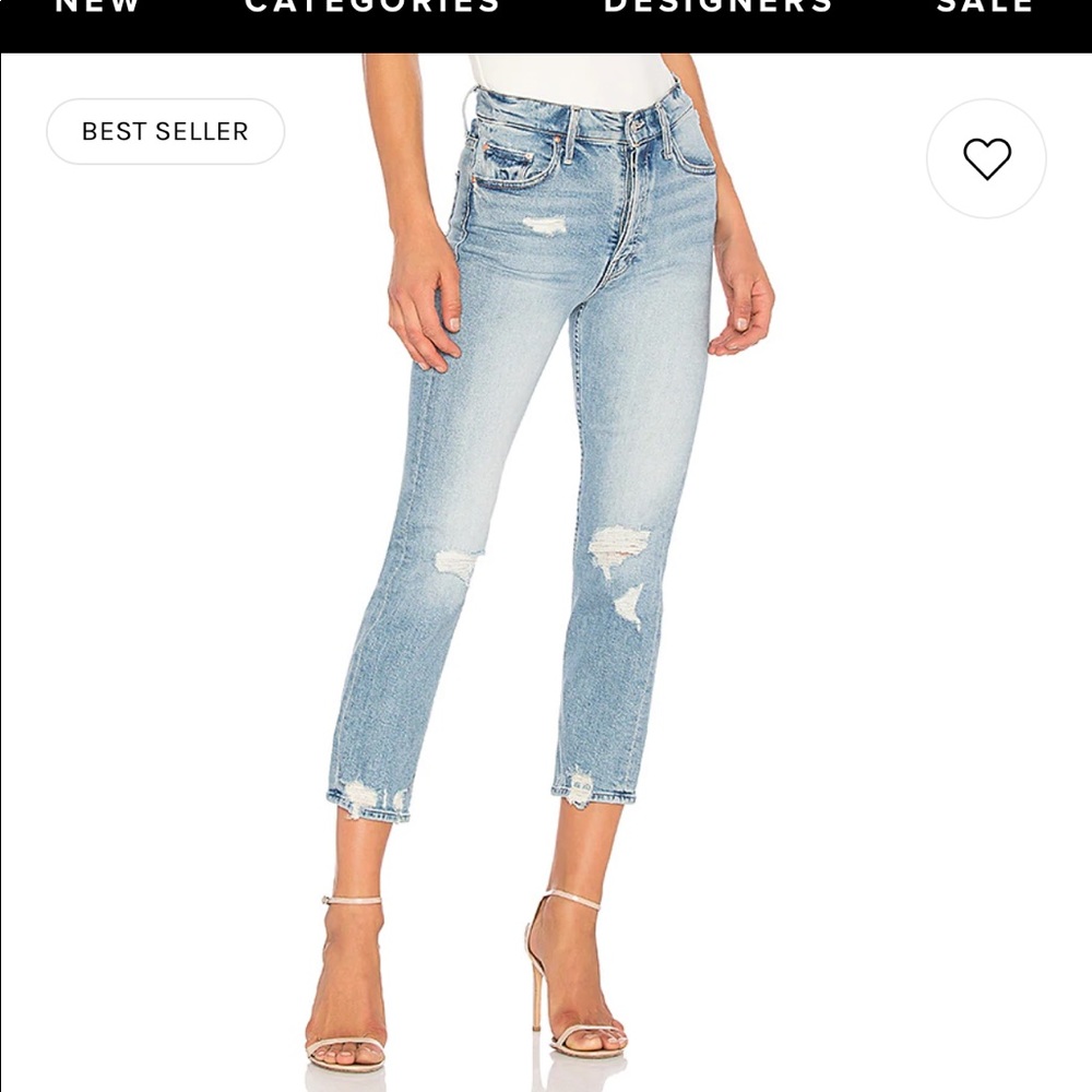 MOTHER Light Blue Distressed Cropped Jeans